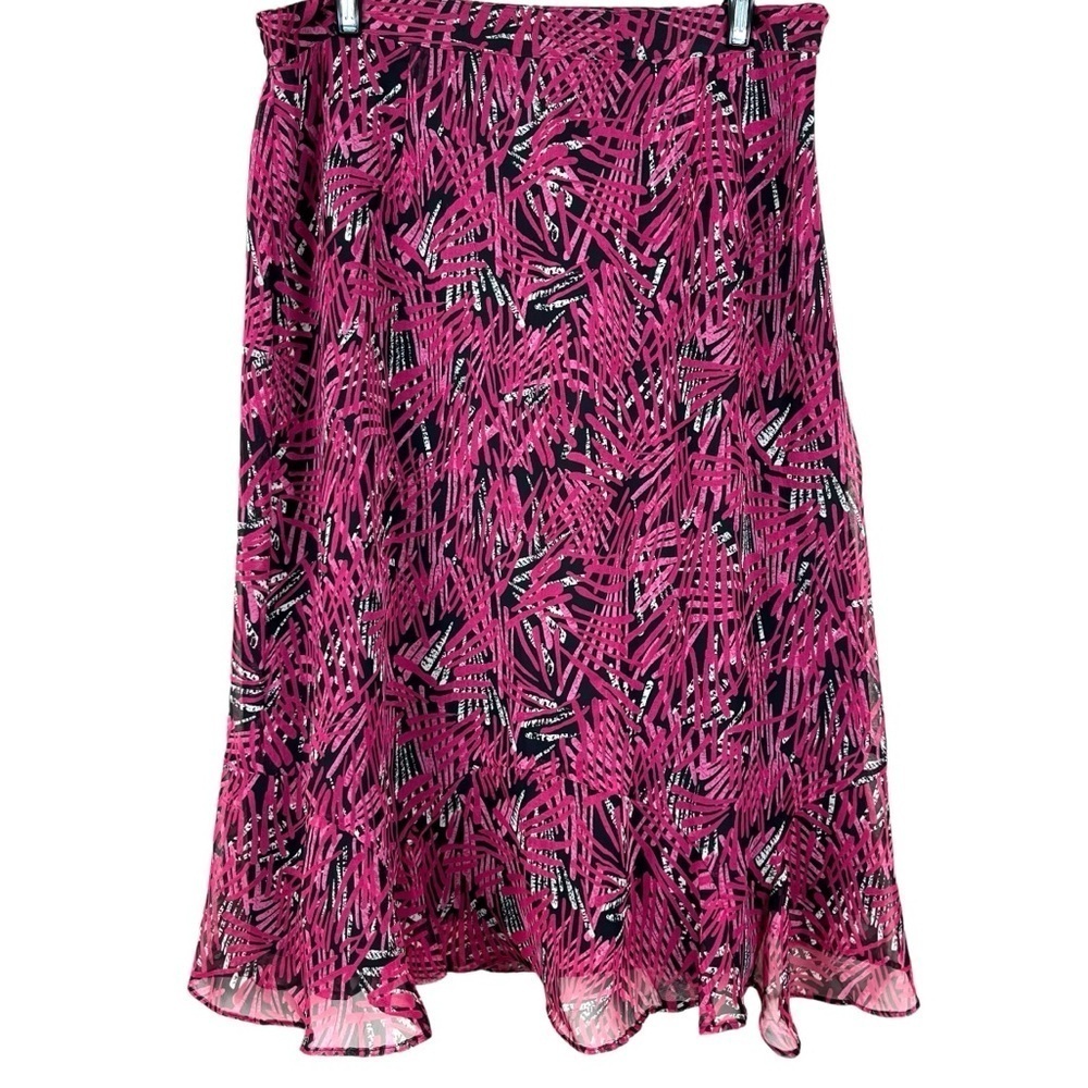 Alfred Dunnar Petite Chiffon Fuchsia & Black  Midi Skirt Size 10 Petite